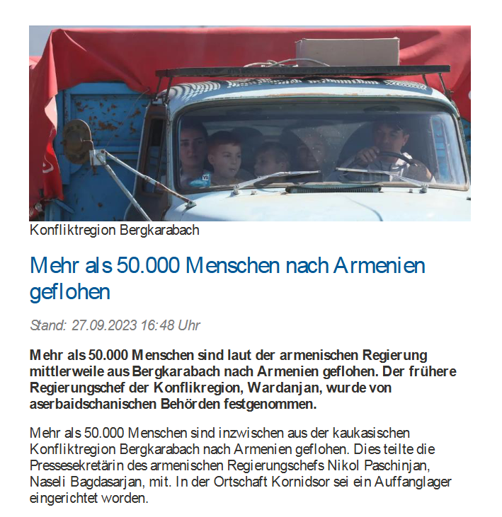 Mehr als 50.000 Menschen nach Armenien geflohen