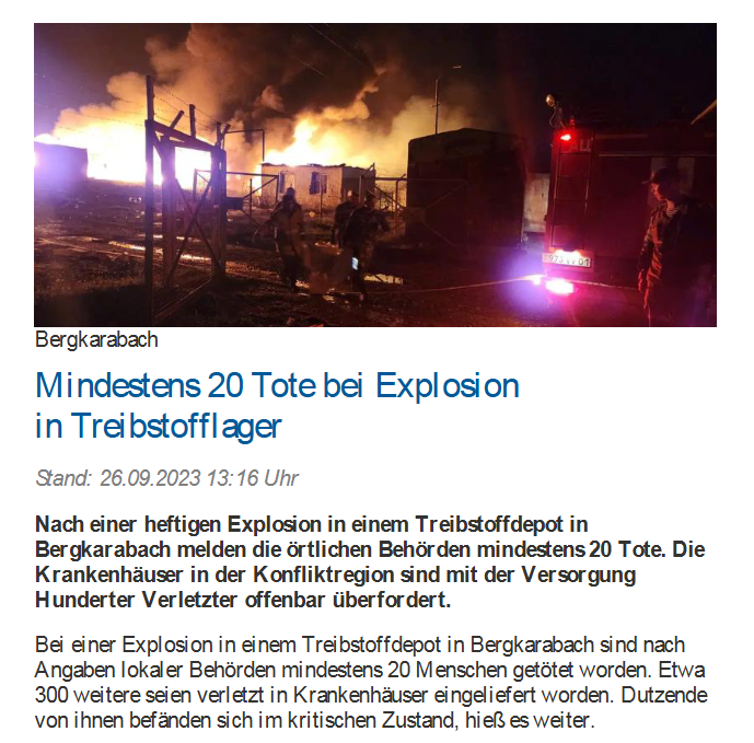 Mindestens 20 Tote bei Explosion in Treibstofflager
