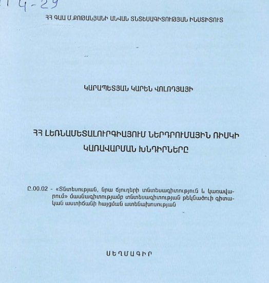 ՀՀ լեռնամետալուրգիայում ներդրումային ռիսկի կառավարման խնդիրները