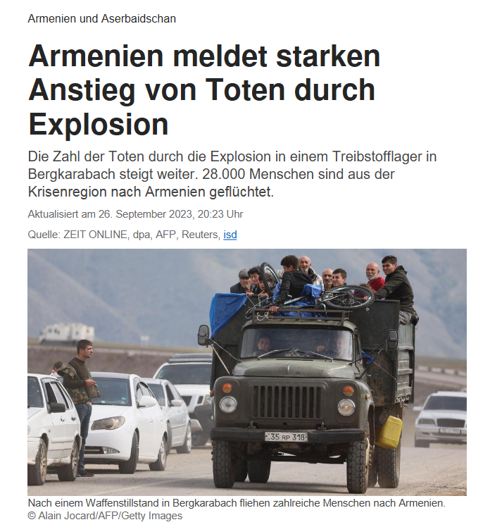 Armenien und Aserbaidschan: Armenien meldet starken Anstieg von Toten durch Explosion