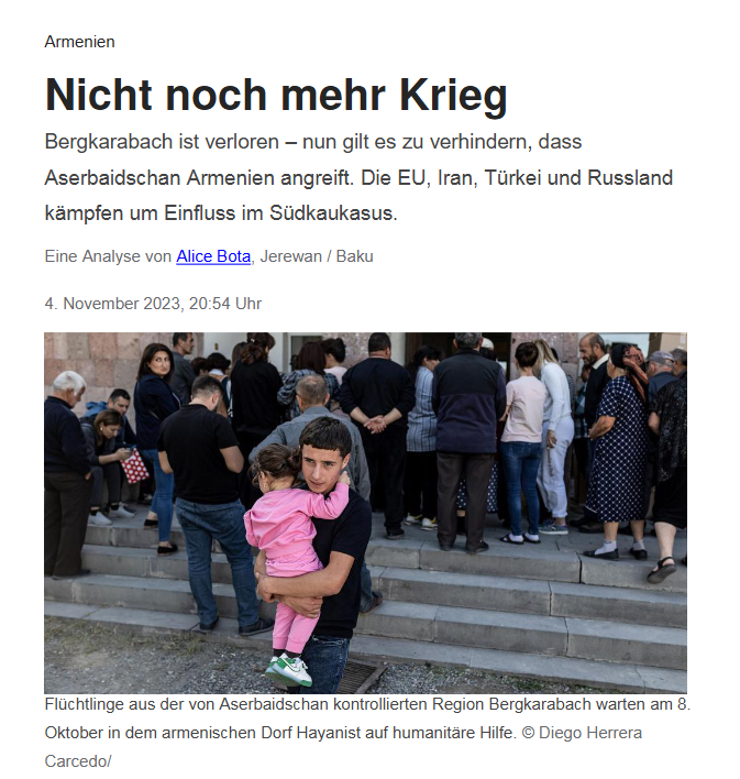 Armenien: Nicht noch mehr Krieg