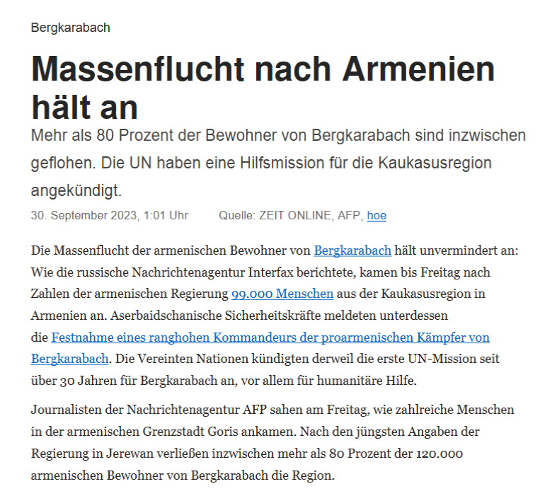 Bergkarabach: Massenflucht nach Armenien hält an