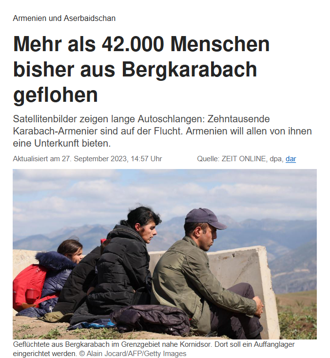 Armenien und Aserbaidschan: Mehr als 42.000 Menschen bisher aus Bergkarabach geflohen