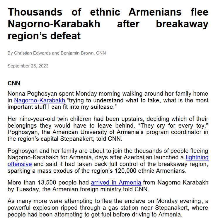Thousands of ethnic Armenians flee Nagorno-Karabakh after breakaway region’s defeat