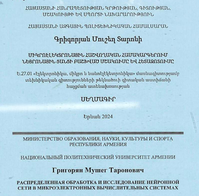 Распределенная обработка и исследование нейронной сети в микроэлектронных вычислительных системах
