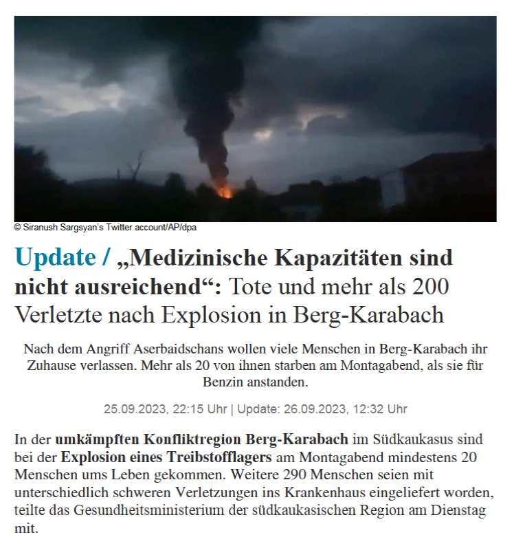 „Medizinische Kapazitäten sind nicht ausreichend“: Tote und mehr als 200 Verletzte nach Explosion in Berg-Karabach