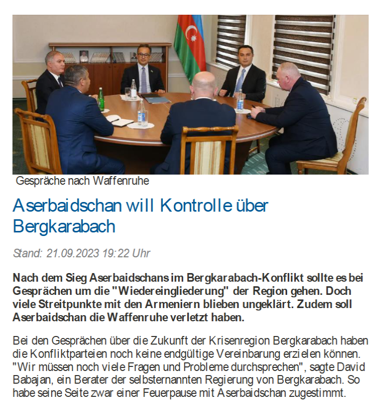 Aserbaidschan will Kontrolle über Bergkarabach