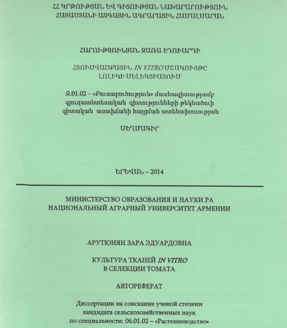 Культура тканей in vitro в селекции томата