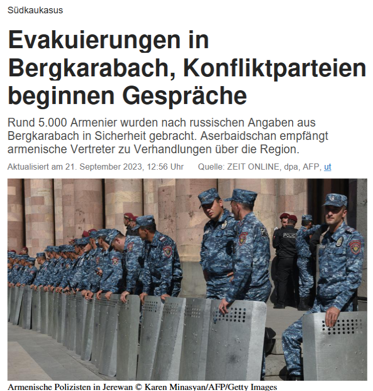 Südkaukasus: Evakuierungen in Bergkarabach, Konfliktparteien beginnen Gespräche