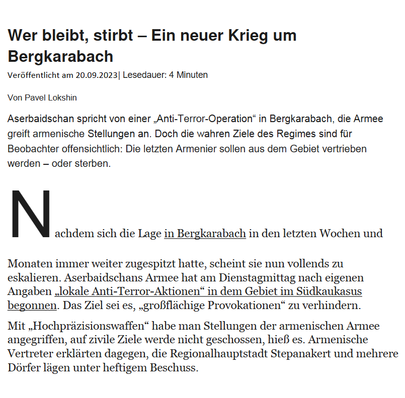Wer bleibt, stirbt – Ein neuer Krieg um Bergkarabach