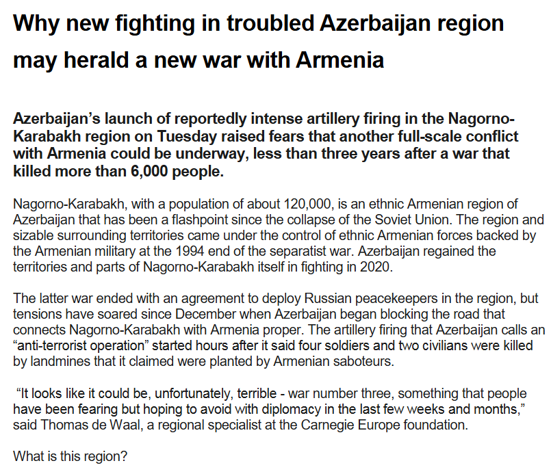 Why new fighting in troubled Azerbaijan region may herald a new war with Armenia