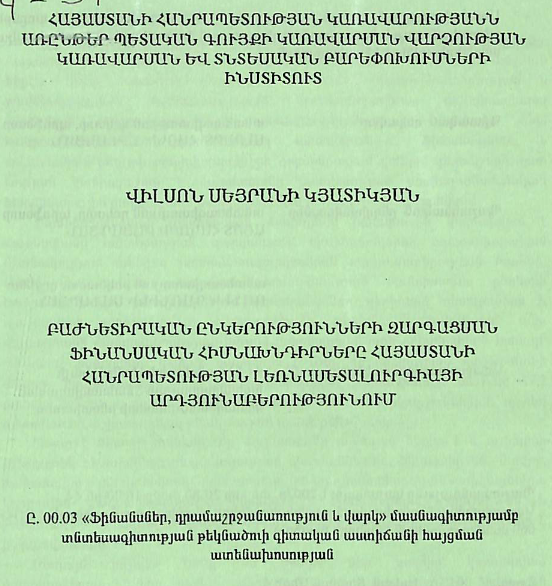 Բաժնետիրական ընկերությունների զարգացման ֆինանսական հիմնախնդիրները Հայաստանի Հանրապետության լեռնամետալուրգիայի արդյունաբերությունում