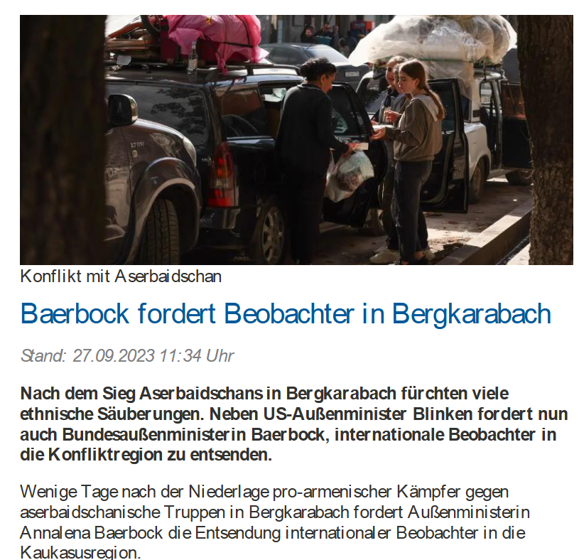 Baerbock fordert Beobachter in Bergkarabach