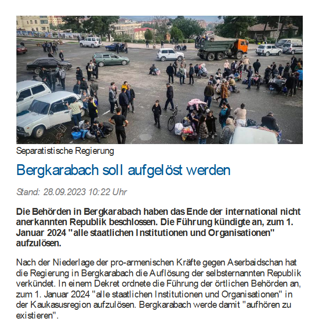 Bergkarabach soll aufgelöst werden