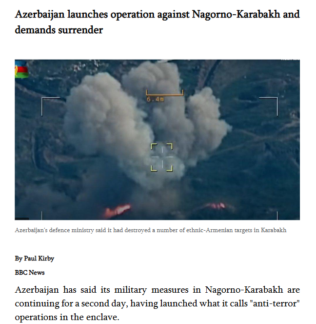 Azerbaijan launches operation against Nagorno-Karabakh and demands surrender