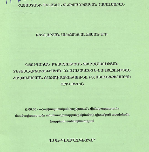 Գյուղական բնակչության զբաղվածության տնտեսավիճակագրական գնահատականը և աղքատության հաղթահարման ռազսավարությունը (ՀՀ Սյունիքի մարզի օրինակով)