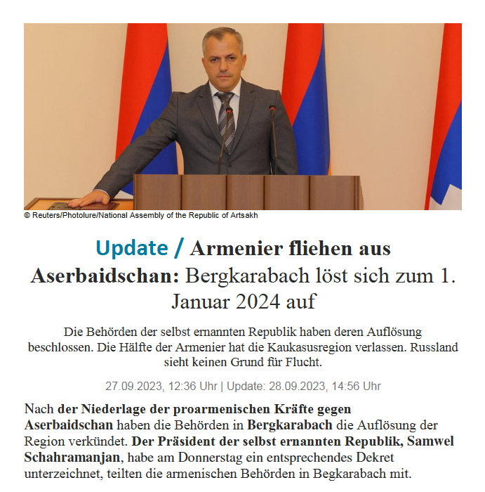 Armenier fliehen aus Aserbaidschan: Bergkarabach löst sich zum 1. Januar 2024 auf