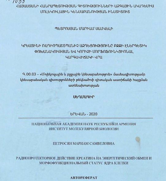 Радиопротекторное действие креатина на энергетический обмен и морфофункциональный статус ядра клетки