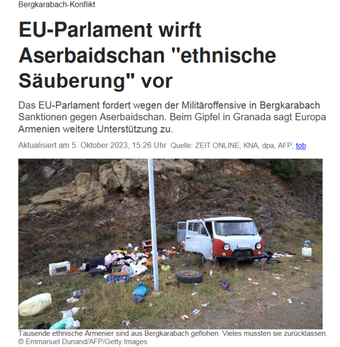 Bergkarabach-Konflikt: EU-Parlament wirft Aserbaidschan "ethnische Säuberung" vor