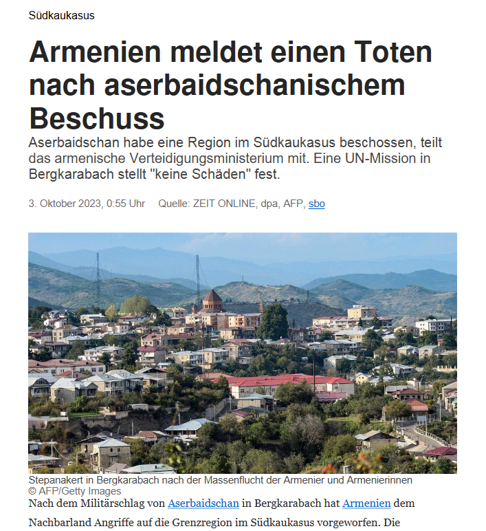 Südkaukasus: Armenien meldet einen Toten nach aserbaidschanischem Beschuss