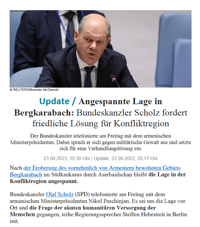 Angespannte Lage in Bergkarabach: Bundeskanzler Scholz fordert friedliche Lösung für Konfliktregion