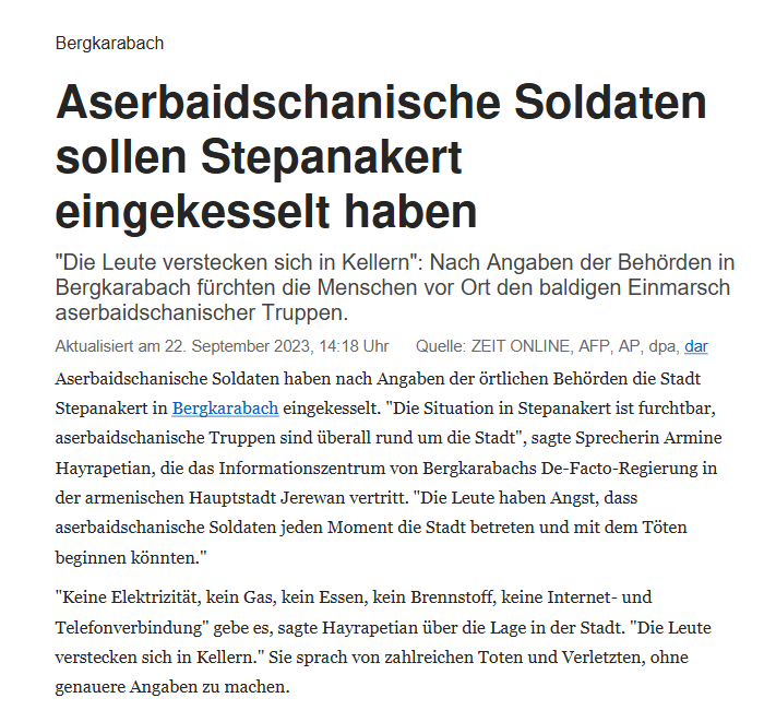 Aserbaidschanische Soldaten sollen Stepanakert eingekesselt haben
