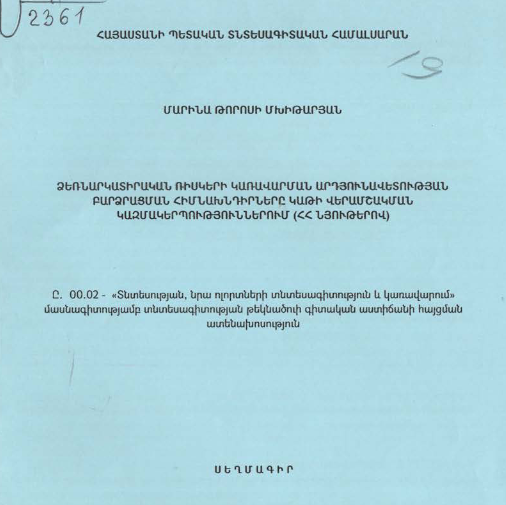Ձեռնարկատիրական ռիսկերի կառավարման արդյունավետության բարձրացման հիմնախնդիրները կաթի վերամշակման կազմակերպություններում (ՀՀ նյութերով)