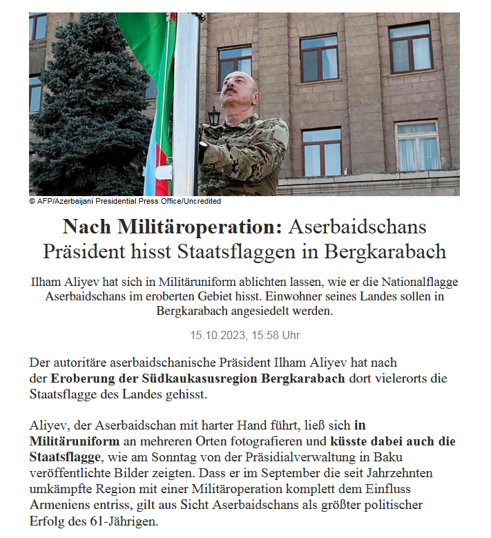 Nach Militäroperation: Aserbaidschans Präsident hisst Staatsflaggen in Bergkarabach
