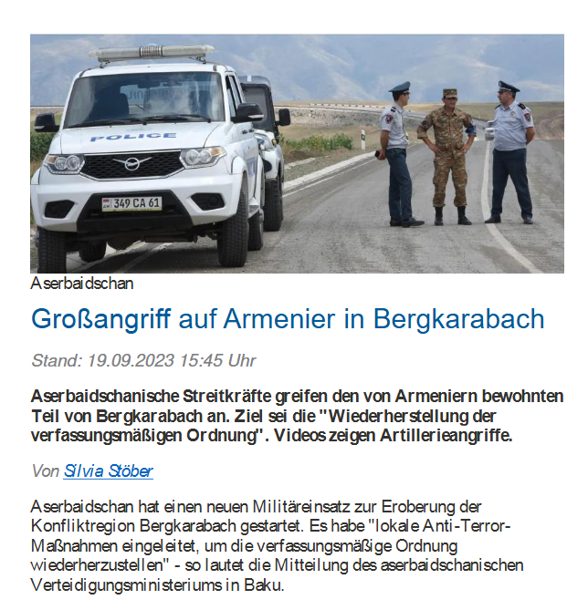 Großangriff auf Armenier in Bergkarabach