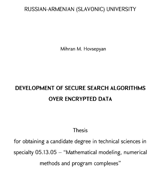 Development of Secure Search Algorithms over Encrypted Data