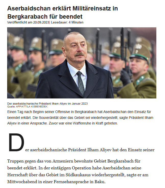 Aserbaidschan erklärt Militäreinsatz in Bergkarabach für beendet
