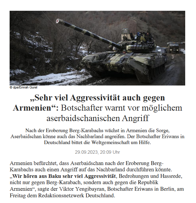 „Sehr viel Aggressivität auch gegen Armenien“: Botschafter warnt vor möglichem aserbaidschanischen Angriff