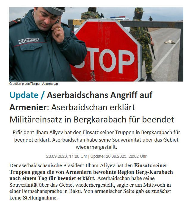 Aserbaidschans Angriff auf Armenier: Aserbaidschan erklärt Militäreinsatz in Bergkarabach für beendet