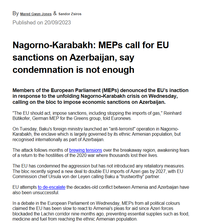 Nagorno-Karabakh: MEPs call for EU sanctions on Azerbaijan, say condemnation is not enough