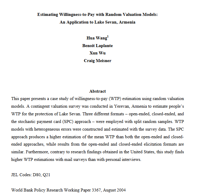 Estimating willingness-to-pay with random valuation models