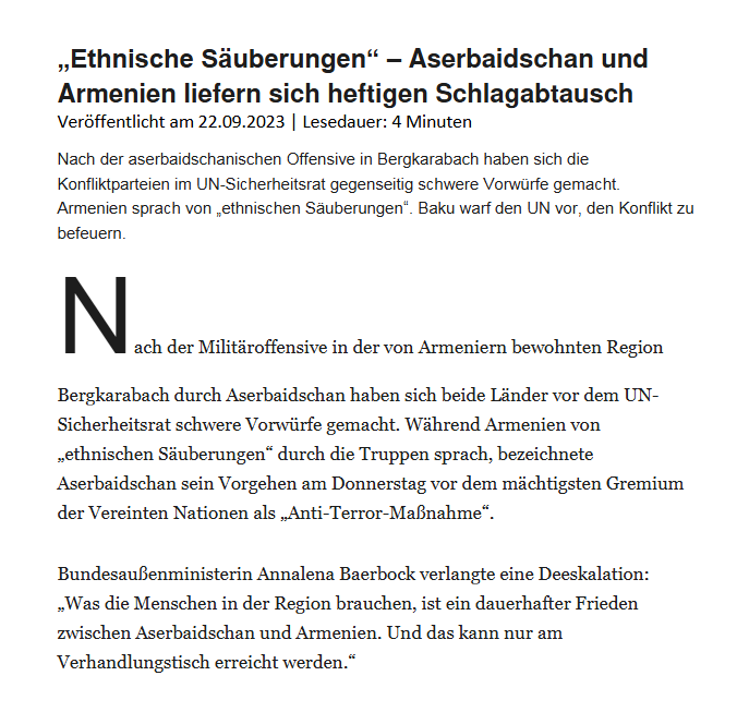 „Ethnische Säuberungen“ – Aserbaidschan und Armenien liefern sich heftigen Schlagabtausch