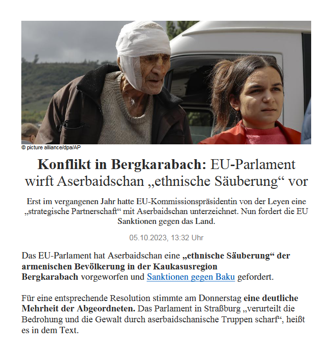 Konflikt in Bergkarabach: EU-Parlament wirft Aserbaidschan „ethnische Säuberung“ vor