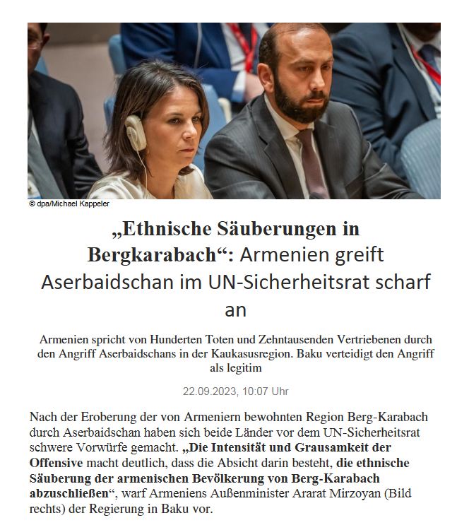 „Ethnische Säuberungen in Bergkarabach“: Armenien greift Aserbaidschan im UN-Sicherheitsrat scharf an