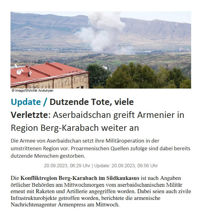 Dutzende Tote, viele Verletzte: Aserbaidschan greift Armenier in Region Berg-Karabach weiter an