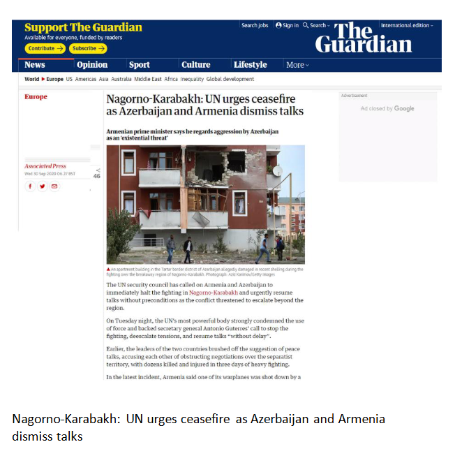 Nagorno-Karabakh: UN urges ceasefire as Azerbaijan and Armenia dismiss talks.Armenian prime minister says he regards aggression by Azerbaijan as an ‘existential threat’