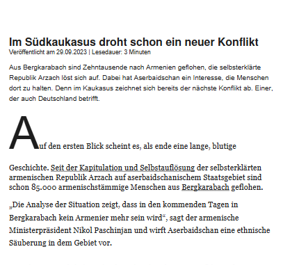 Im Südkaukasus droht schon ein neuer Konflikt