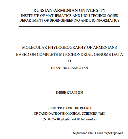 Molecular phylogeography of Armenians based on complete mitogenomes