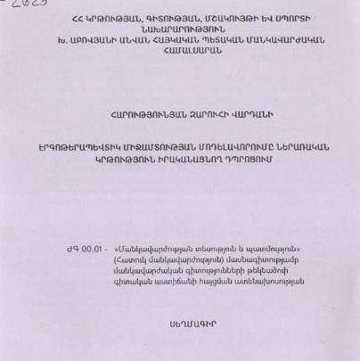 Էրգոթերապևտիկ միջամտության մոդելավորումը ներառական կրթություն իրականացնող դպրոցում