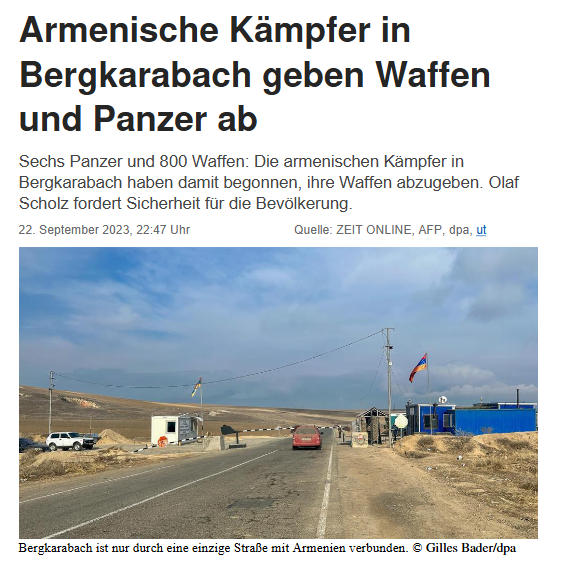 Südkaukasus: Armenische Kämpfer in Bergkarabach geben Waffen und Panzer ab