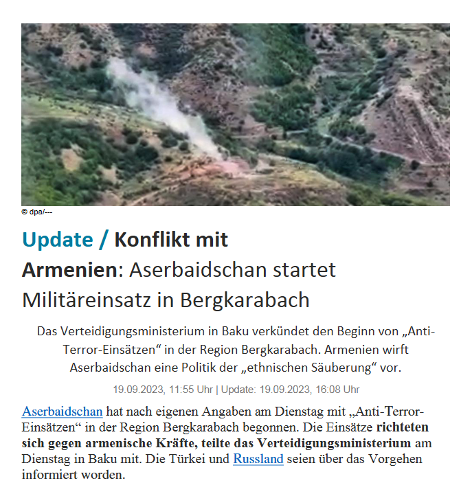 Konflikt mit Armenien: Aserbaidschan startet Militäreinsatz in Bergkarabach