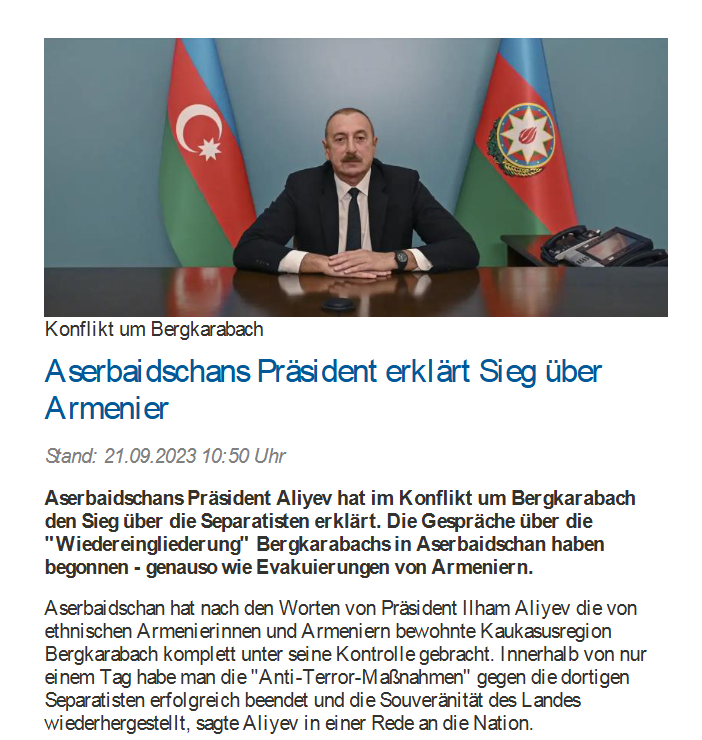 Aserbaidschans Präsident erklärt Sieg über Armenier