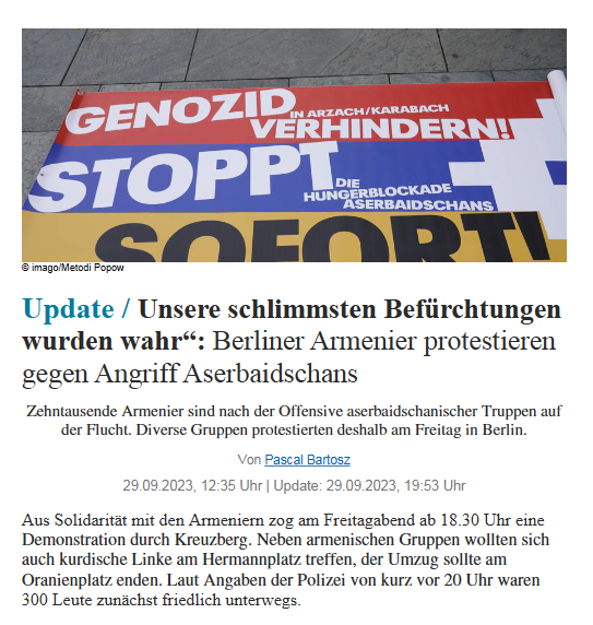 Unsere schlimmsten Befürchtungen wurden wahr“: Berliner Armenier protestieren gegen Angriff Aserbaidschans